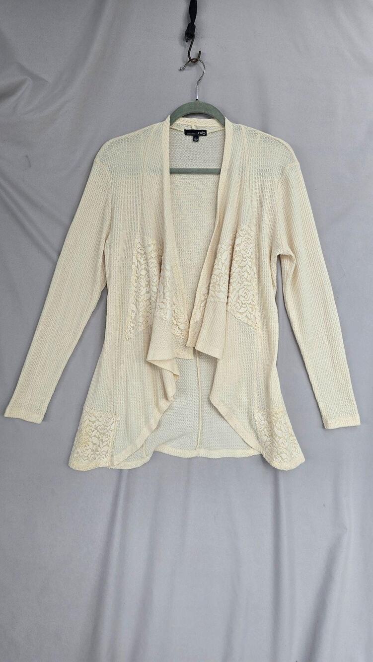 RXB Cardigan Sweater Womens Small White Lace Open Front Lightweight Knit